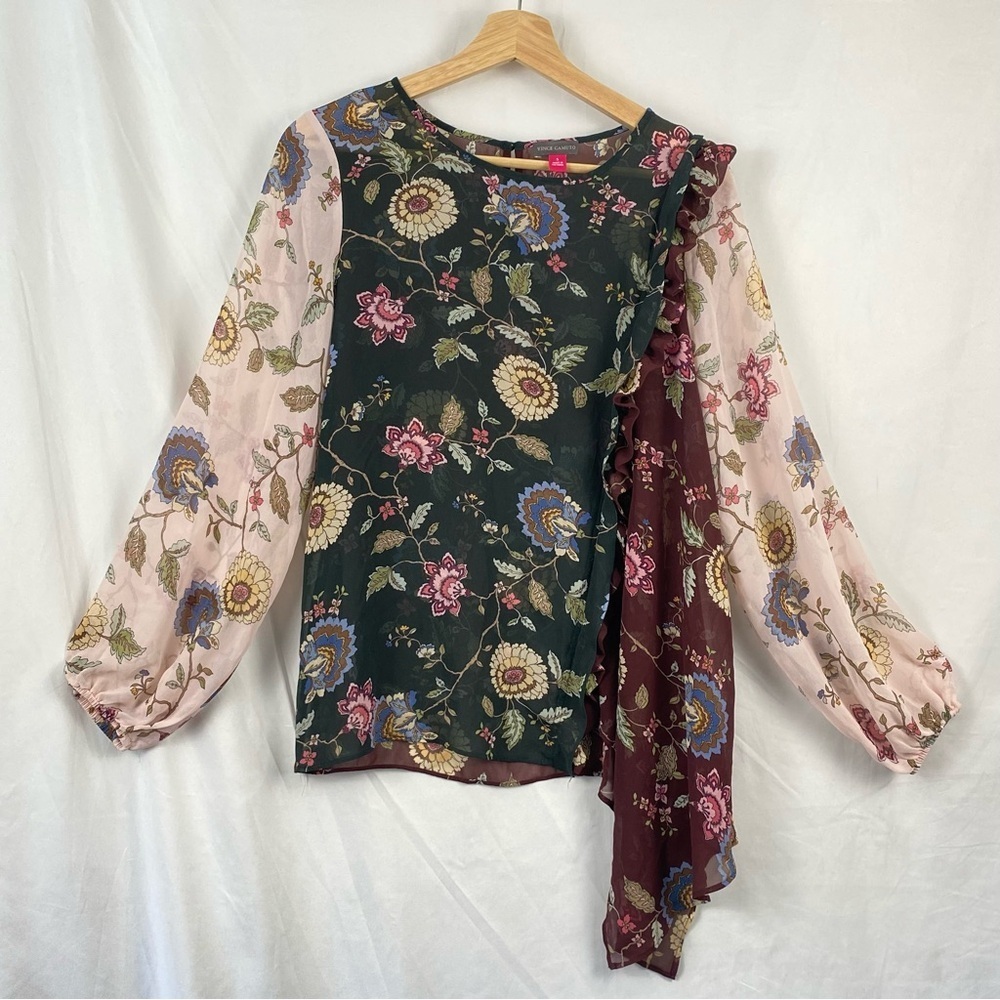 Vince Camuto Floral Relax Long Sleeve Paisley Bohemian Blouse XS